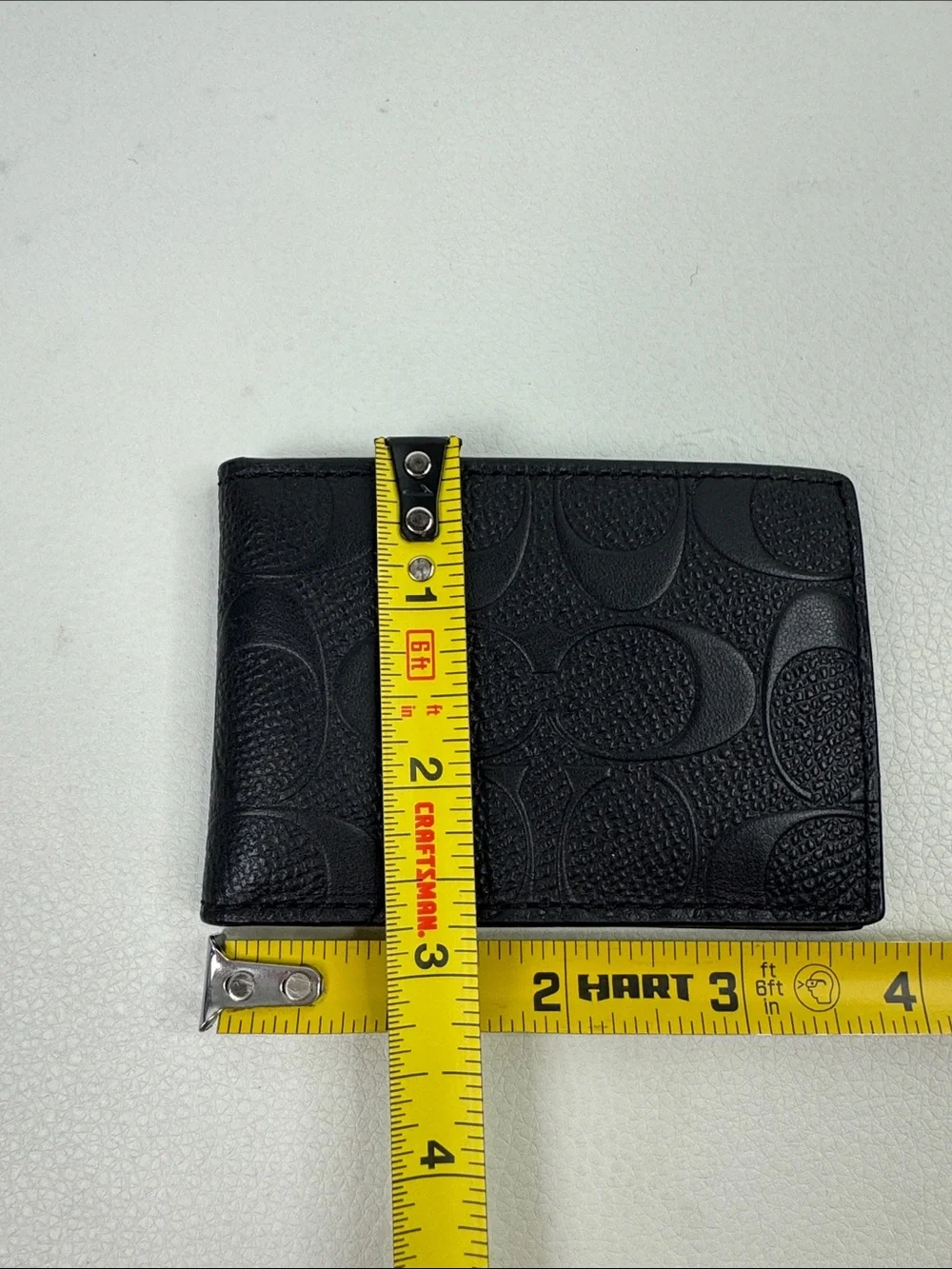 Coach Black Embossed Signature Leather Card Holder wallet ID pocket New